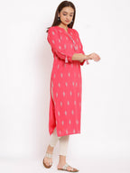 HERE&NOW Pink Mandarin Collar Ethnic Motifs Printed Pure Cotton Kurta