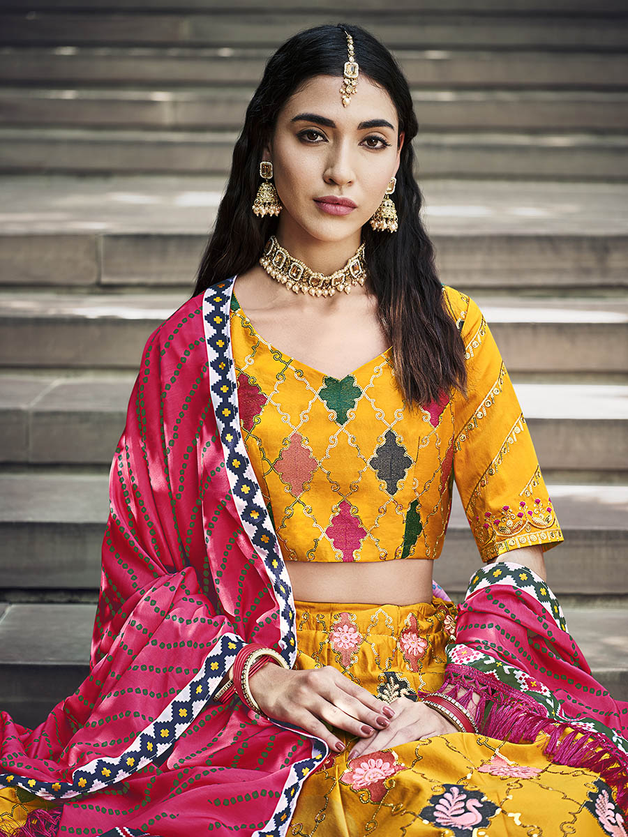 Myra Yellow Silk Embroidered Designer Lehenga Choli