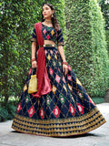 Myra Navy Silk Embroidered Designer Lehenga Choli