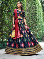 Myra Navy Silk Embroidered Designer Lehenga Choli