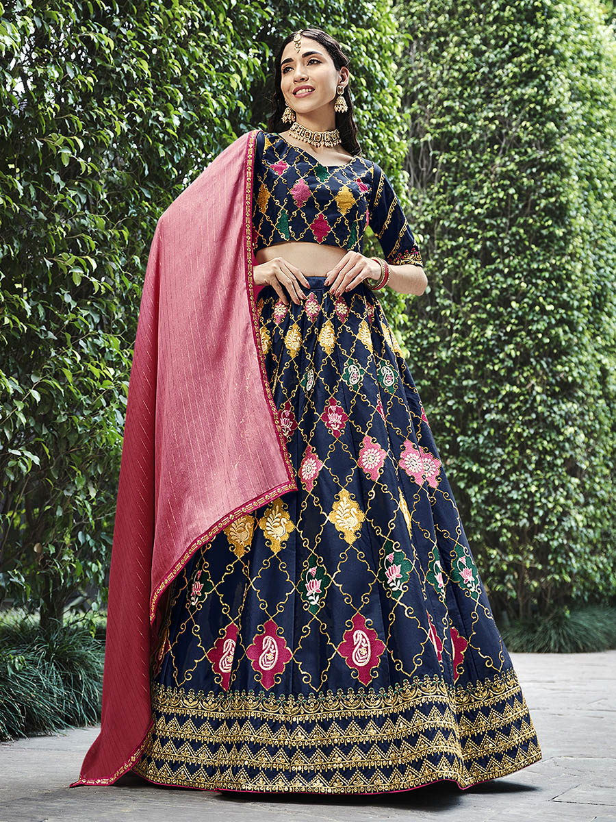 Myra Navy Silk Embroidered Designer Lehenga Choli