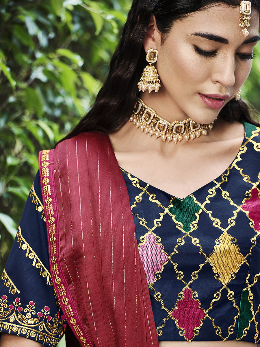 Myra Navy Silk Embroidered Designer Lehenga Choli