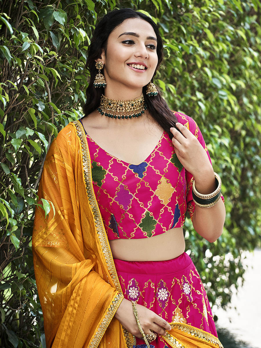 Myra Rani Pink Silk Embroidered Designer Lehenga Choli