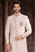 Raivat Ethnic Art Silk Embroidery Work Sherwani In Cream Colour