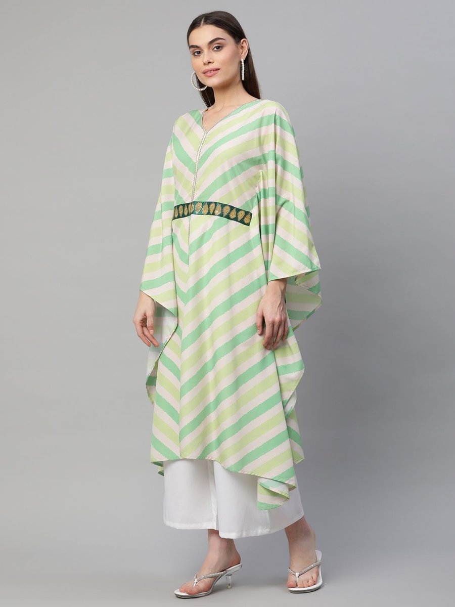 Ahalyaa Women Green Crepe Digital Printed Flared Sleeve Kaftan Kurta - Distacart