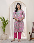 Vaasva Women Grey Cotton Printed Straight Kurti