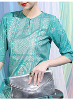 Maai Rayon Hand Printed Kurta Sky Blue - Distacart