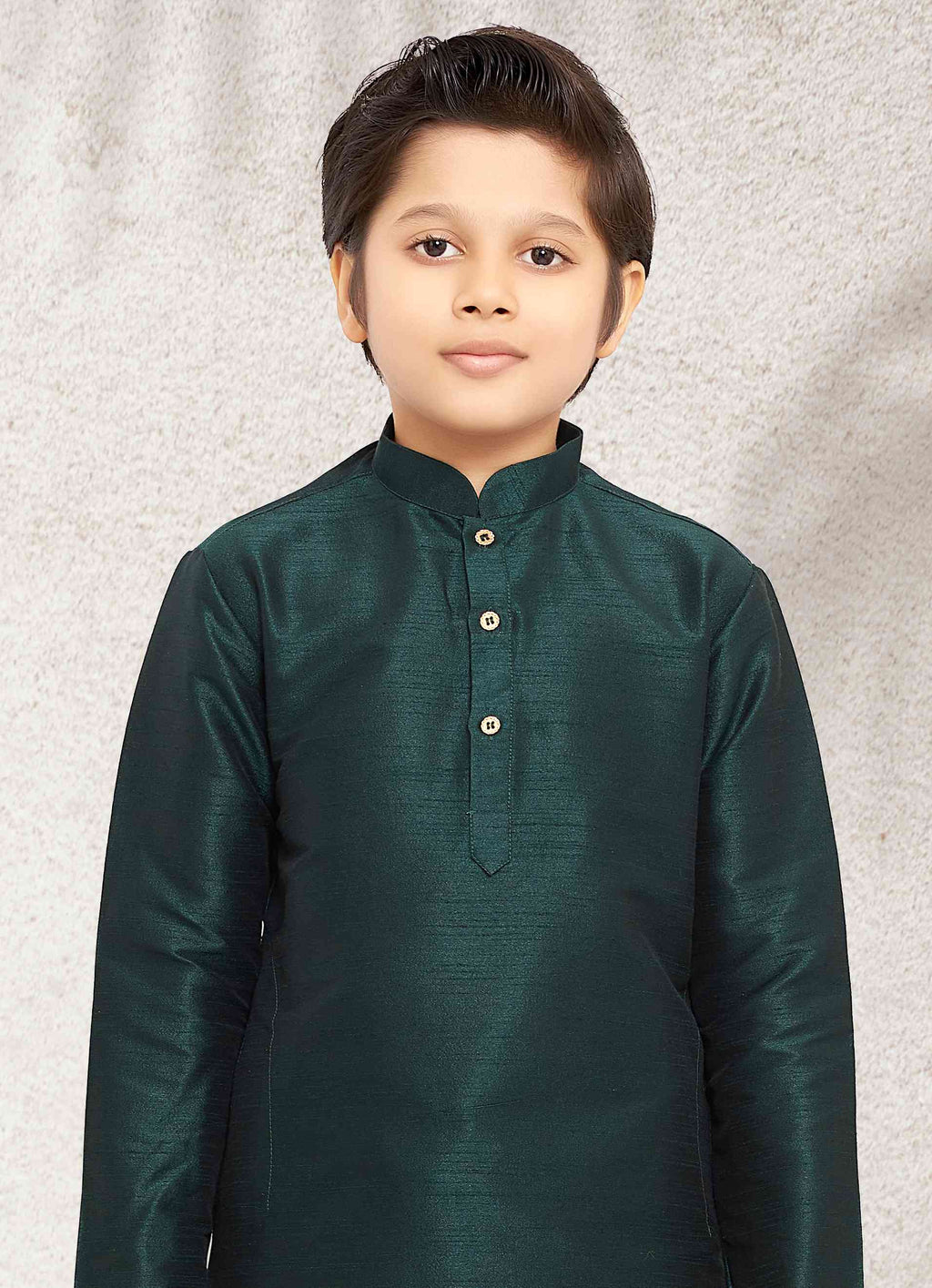 Raivat Ethnic Art Banarasi Silk Kids Kurta Pajama In Green Colour