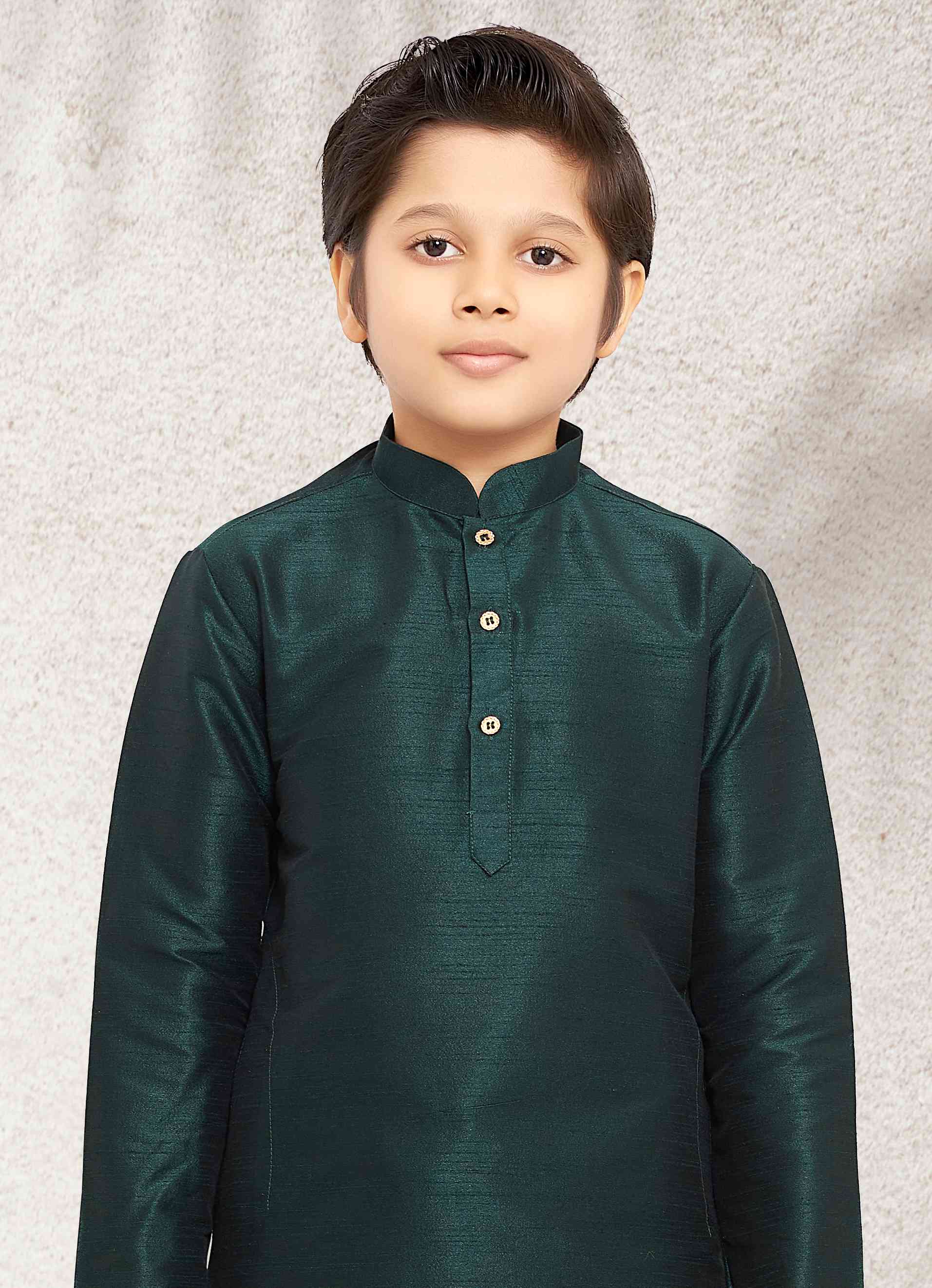 Raivat Ethnic Art Banarasi Silk Kids Kurta Pajama In Green Colour