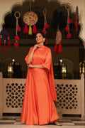 Juniper Orange Golden Flared Lehenga Choli With Matching Dupatta