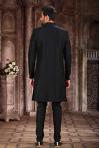 Raivat Ethnic Art Silk Embroidery Work Sherwani In Black Colour