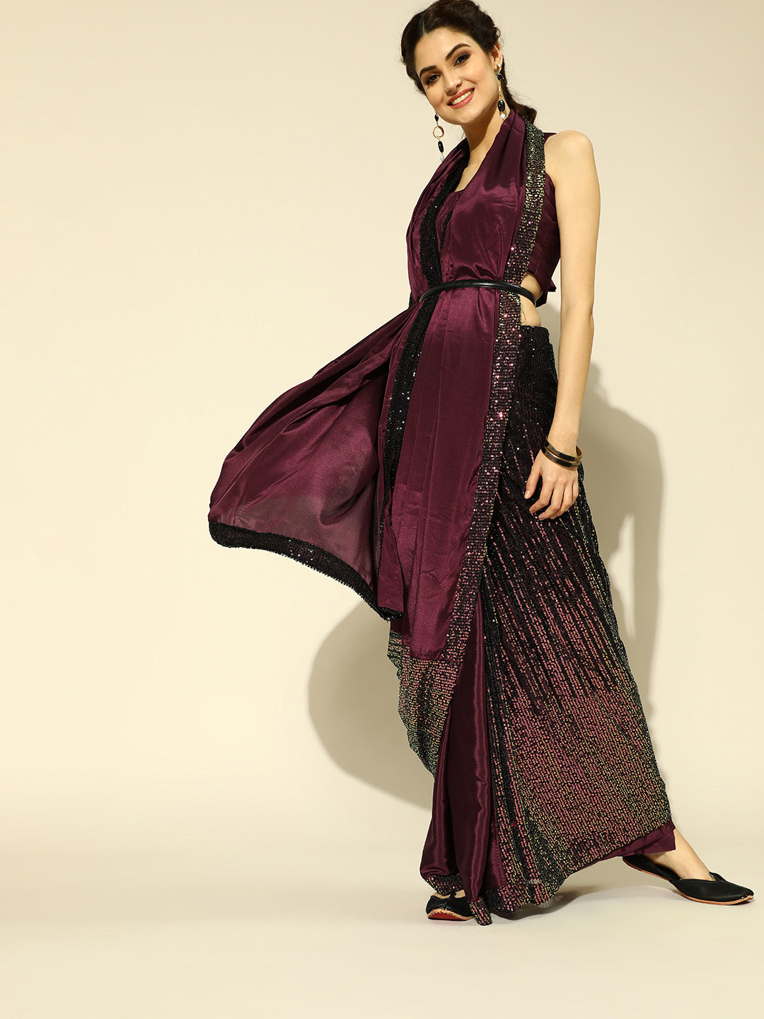 Tikhi Imli Embellished Poly Crepe Saree with Embellished Border - Distacart