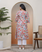 Vaasva Women Peach Floral Cotton Printed Flare Kurti - Distacart