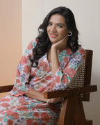 Vaasva Women Peach Floral Cotton Printed Flare Kurti - Distacart