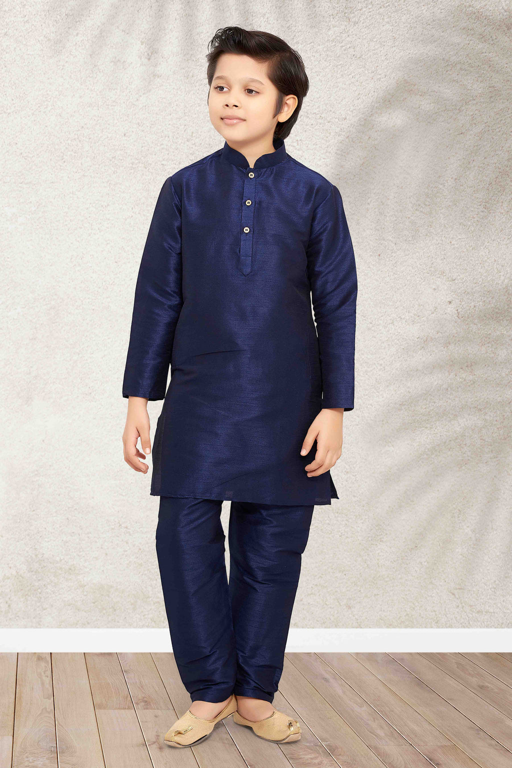 Raivat Ethnic Art Banarasi Silk Kids Kurta Pajama In Blue Colour