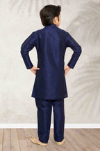 Raivat Ethnic Art Banarasi Silk Kids Kurta Pajama In Blue Colour