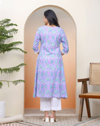 Vaasva Women Lavender Floral Cotton Printed Flare Kurti