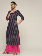 Maai Rayon Hand Printed Kurta Navy - Distacart