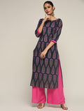 Maai Rayon Hand Printed Kurta Navy - Distacart