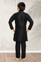 Raivat Ethnic Art Banarasi Silk Kids Kurta Pajama In Black Colour