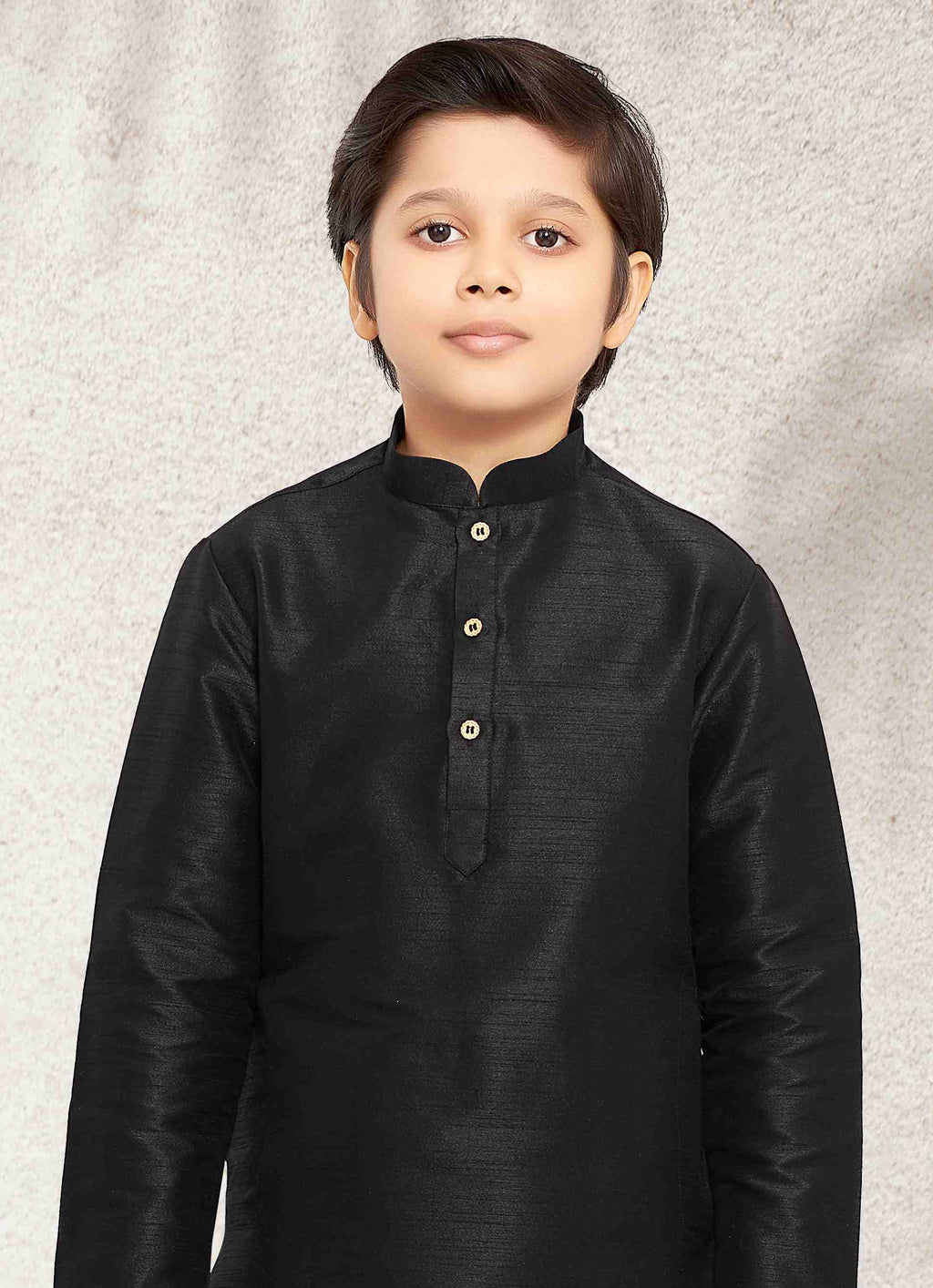 Raivat Ethnic Art Banarasi Silk Kids Kurta Pajama In Black Colour