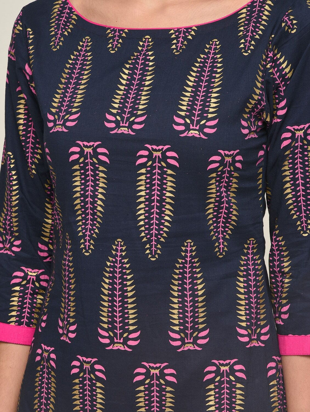 Maai Rayon Hand Printed Kurta Navy - Distacart