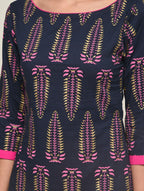 Maai Rayon Hand Printed Kurta Navy - Distacart