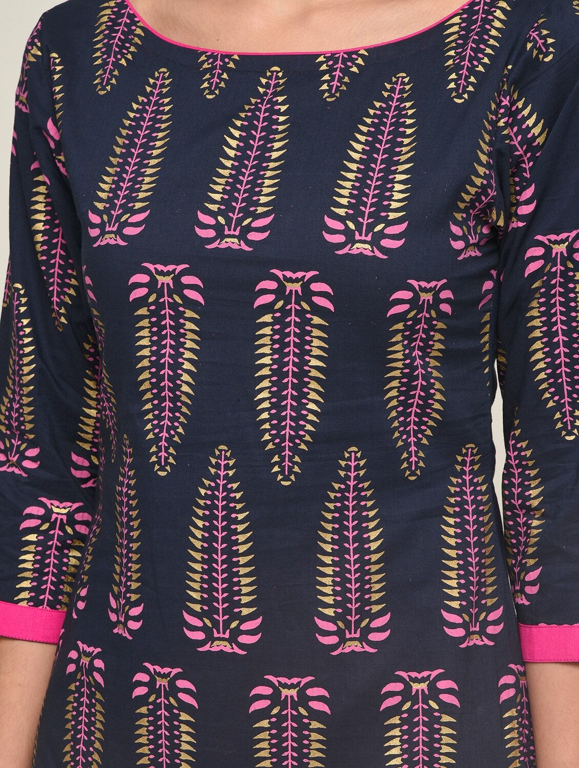 Maai Rayon Hand Printed Kurta Navy - Distacart