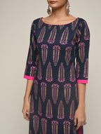 Maai Rayon Hand Printed Kurta Navy - Distacart
