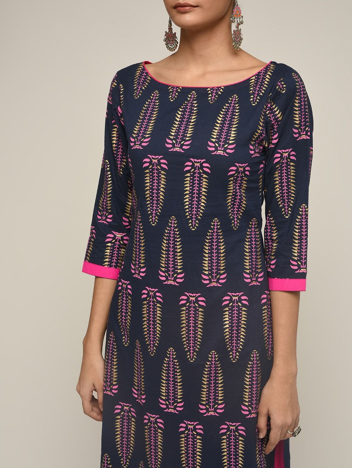 Maai Rayon Hand Printed Kurta Navy - Distacart