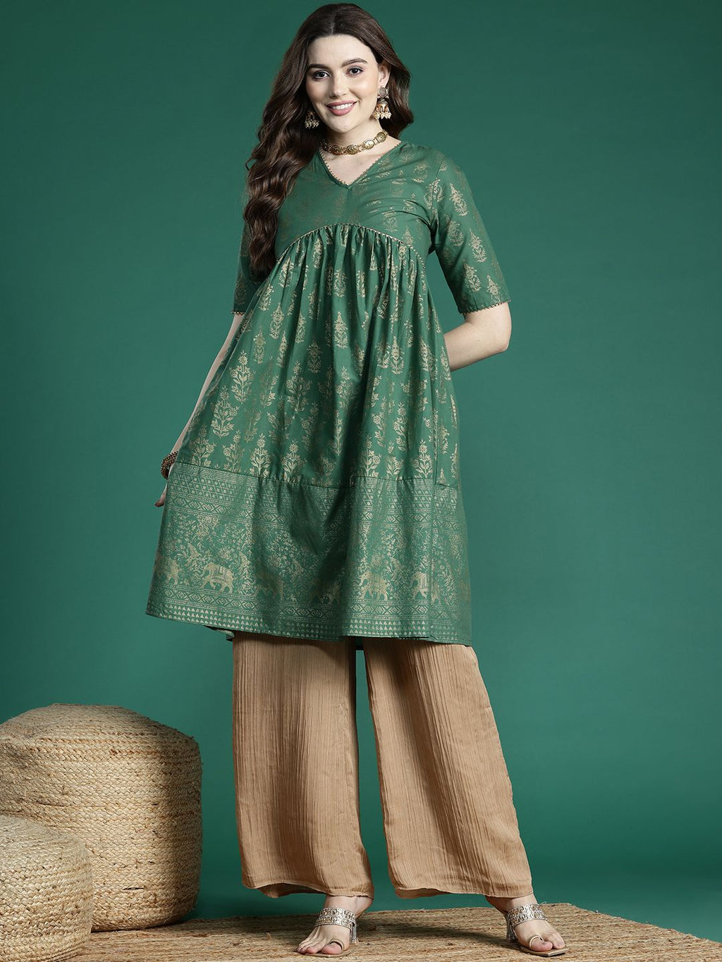 Sangria Ethnic Motifs Print Gotta Patti Pure Cotton Anarkali Kurta