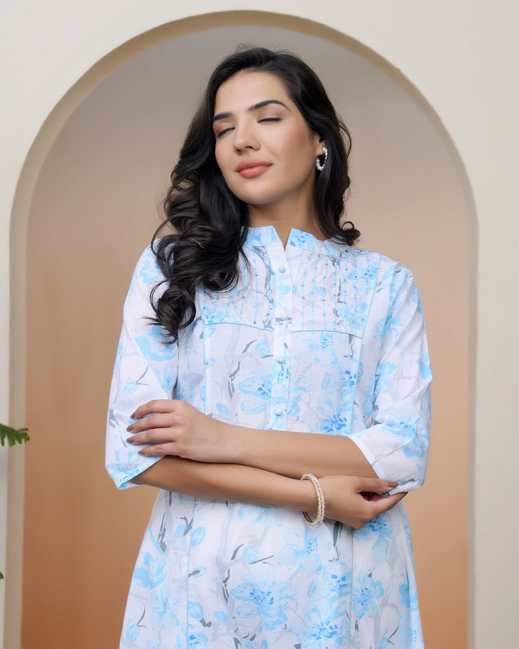 Vaasva Women White Floral Cotton Printed Flare Kurti - Distacart