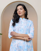 Vaasva Women White Floral Cotton Printed Flare Kurti - Distacart