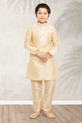 Raivat Ethnic Art Banarasi Silk Kids Kurta Pajama In Gold Colour