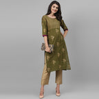 Maai Rayon Hand Printed Kurta Olive - Distacart