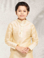 Raivat Ethnic Art Banarasi Silk Kids Kurta Pajama In Gold Colour