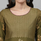 Maai Rayon Hand Printed Kurta Olive - Distacart