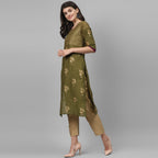 Maai Rayon Hand Printed Kurta Olive - Distacart