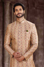 Raivat Ethnic Art Silk Digital Print Sherwani In Beige Colour
