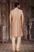 Raivat Ethnic Art Silk Digital Print Sherwani In Beige Colour