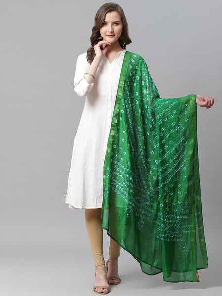 Juniper Women Green Shantoon Bandhani Na Dupatta
