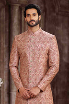 Raivat Ethnic Art Silk Digital Print Sherwani In Pink Colour