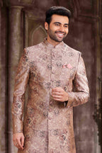 Raivat Ethnic Art Silk Digital Print Sherwani In Peach Colour