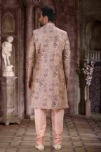 Raivat Ethnic Art Silk Digital Print Sherwani In Peach Colour