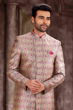 Raivat Ethnic Art Silk Digital Print Sherwani In Pink Colour