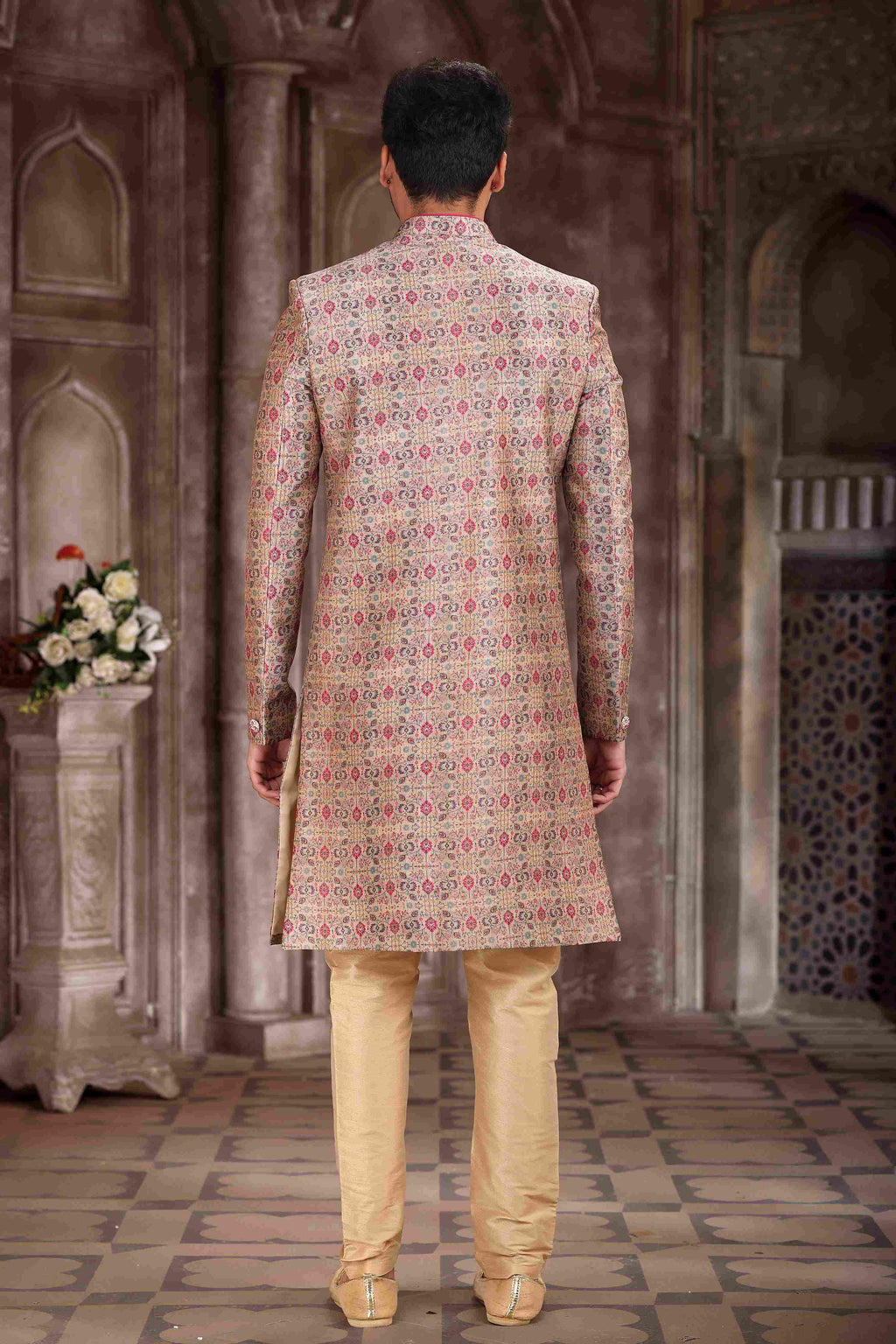 Raivat Ethnic Art Silk Digital Print Sherwani In Pink Colour