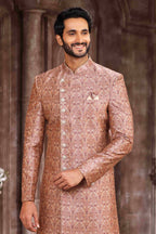 Raivat Ethnic Art Silk Digital Print Sherwani In Onion Pink Colour
