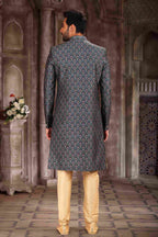 Raivat Ethnic Art Silk Digital Print Sherwani In Green Colour