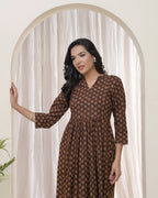 Vaasva Brown Boonta Cotton Printed Gathered Kurti