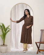 Vaasva Brown Boonta Cotton Printed Gathered Kurti